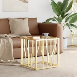 Table basse doré 50x50x50 cm acier inoxydable et verre 