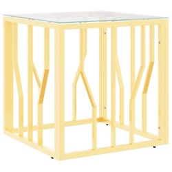 Table basse doré 50x50x50 cm acier inoxydable et verre 