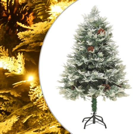 Sapin de Noël pré-éclairé et pommes de pin vert 120cm PVC et PE 