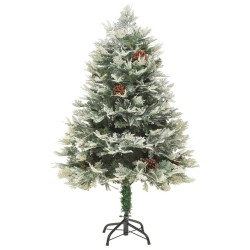 Sapin de Noël pré-éclairé et pommes de pin vert 120cm PVC et PE 