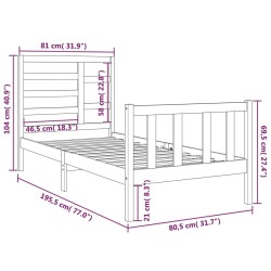 Cadre de lit sans matelas blanc bois massif 75x190 cm 