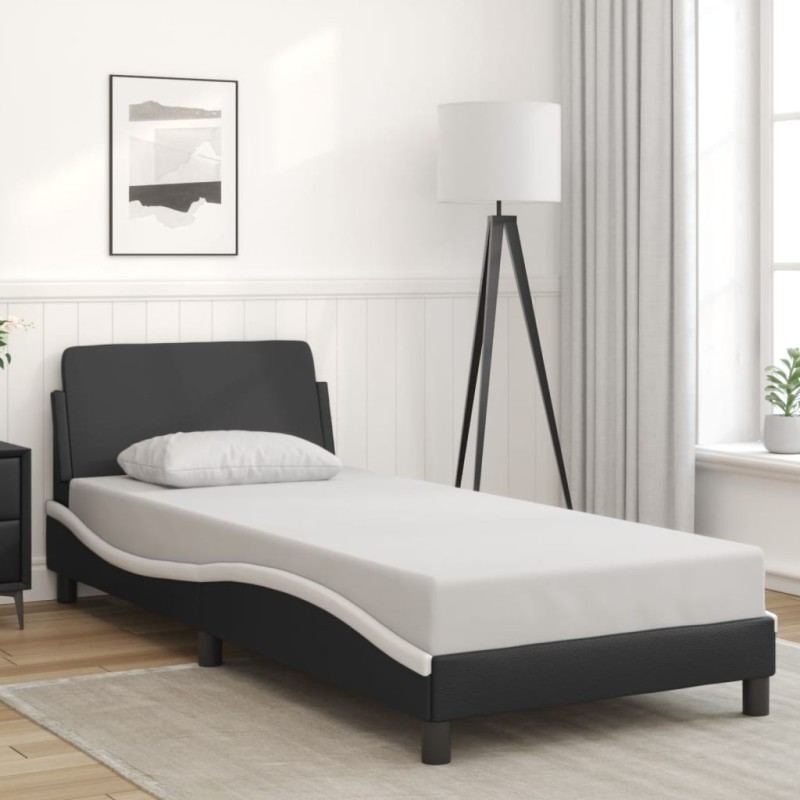 Cadre de lit sans matelas noir et blanc 90x190 cm similicuir 