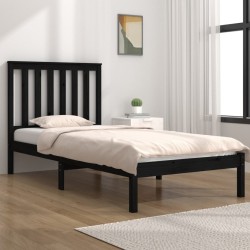 Cadre de lit sans matelas noir bois massif 
