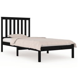Cadre de lit sans matelas noir bois massif 