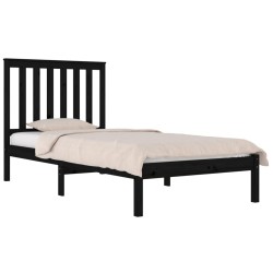Cadre de lit sans matelas noir bois massif 