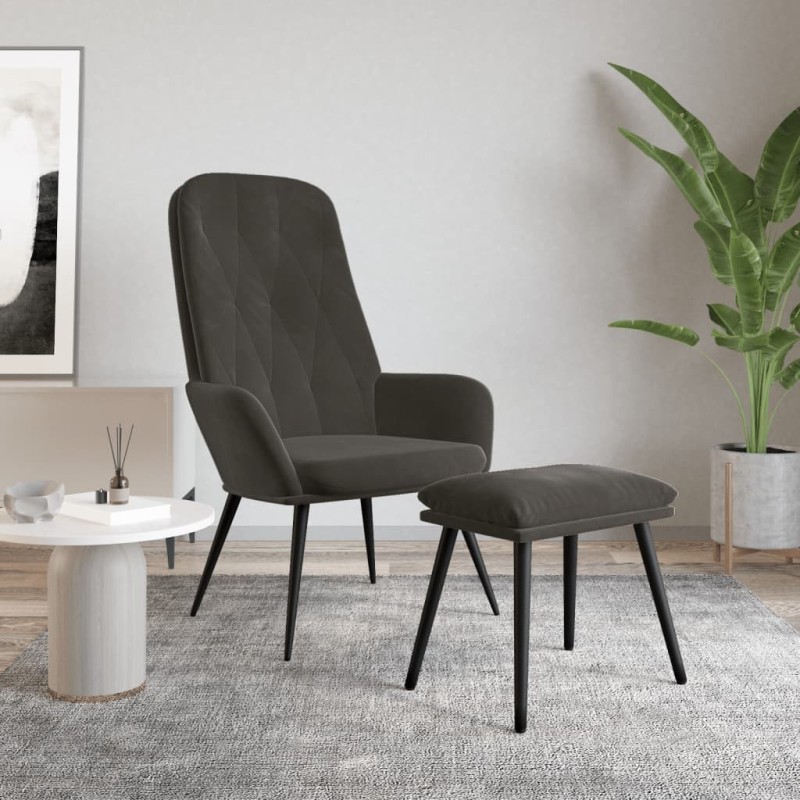 Chaise de relaxation avec repose-pied Gris foncé Velours 