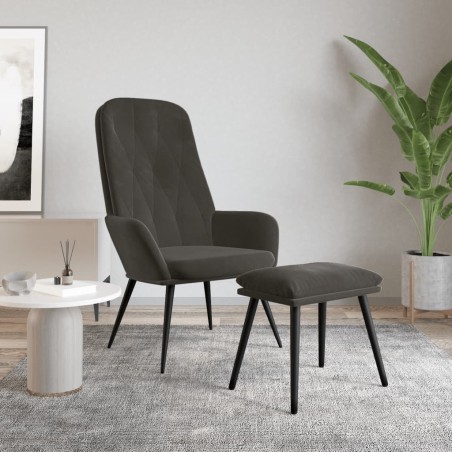 Chaise de relaxation avec repose-pied Gris foncé Velours 