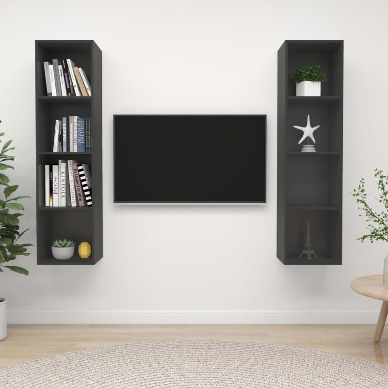 Meubles TV muraux 2 pcs Gris Bois d'ingénierie Meubles TV muraux 2 pcs Gris Bois d'ingénierie