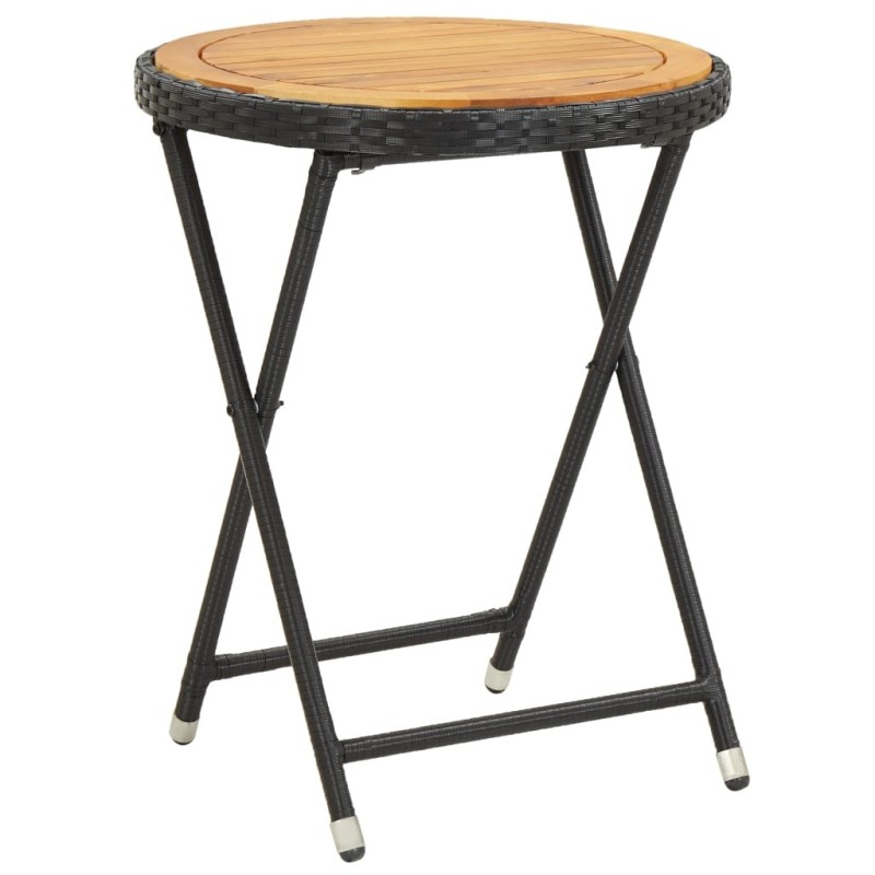 Table à thé Noir 60 cm Résine tressée et bois d'acacia solide Table à thé Noir 60 cm Résine tressée et bois d'acacia solide