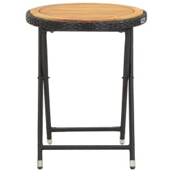 Table à thé Noir 60 cm Résine tressée et bois d'acacia solide 