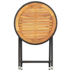 Table à thé Noir 60 cm Résine tressée et bois d'acacia solide 