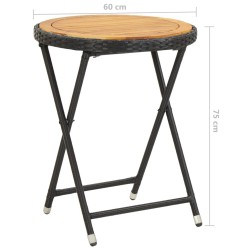 Table à thé Noir 60 cm Résine tressée et bois d'acacia solide 