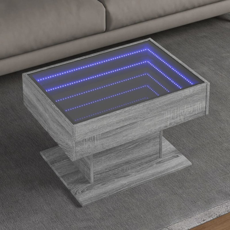 Table basse avec LED sonoma gris 70x50x45 cm bois d'ingénierie 