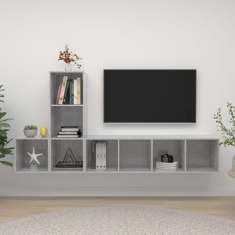 Ensemble de meuble TV 3 pcs Gris béton Bois d'ingénierie Ensemble de meuble TV 3 pcs Gris béton Bois d'ingénierie