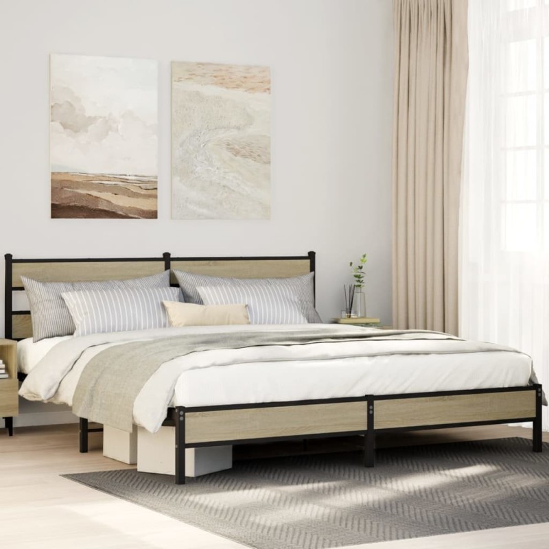 Cadre de lit en métal sans matelas chêne sonoma 193x203 cm 