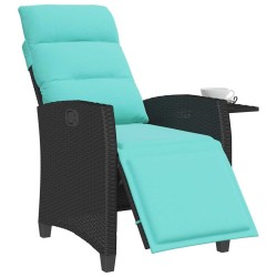 Chaise de jardin inclinable avec table d'appoint noir polyrotin 