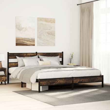 Cadre de lit en métal sans matelas chêne fumé 193x203 cm 