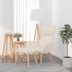 Chaise de relaxation avec tabouret Blanc crème Velours 