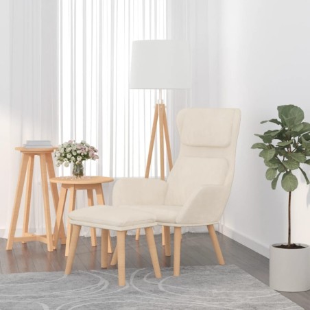 Chaise de relaxation avec tabouret Blanc crème Velours 