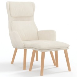 Chaise de relaxation avec tabouret Blanc crème Velours 