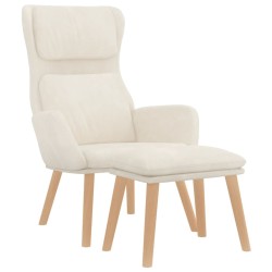 Chaise de relaxation avec tabouret Blanc crème Velours 