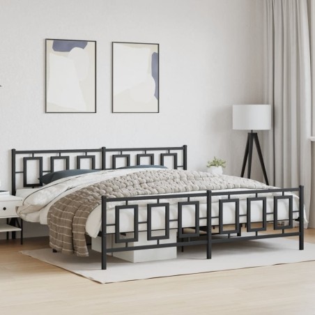 Cadre de lit métal sans matelas avec pied de lit noir 193x203cm 