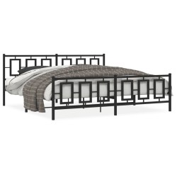 Cadre de lit métal sans matelas avec pied de lit noir 193x203cm 