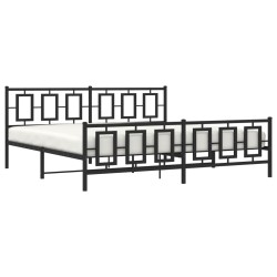 Cadre de lit métal sans matelas avec pied de lit noir 193x203cm 