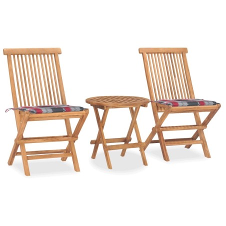 Ensemble à manger d'extérieur pliable avec coussin 3 pcs Teck 