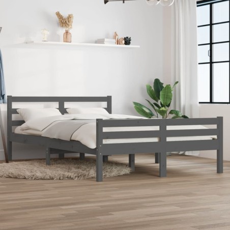 Cadre de lit sans matelas gris bois massif 150x200 cm 
