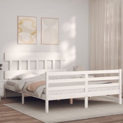 Cadre de lit sans matelas blanc bois de pin massif 