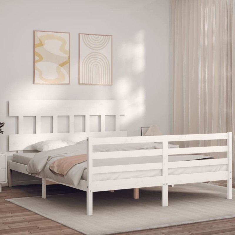 Cadre de lit sans matelas blanc bois de pin massif 