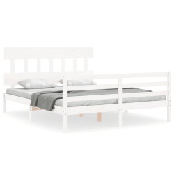 Cadre de lit sans matelas blanc bois de pin massif 