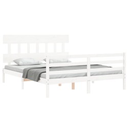 Cadre de lit sans matelas blanc bois de pin massif 
