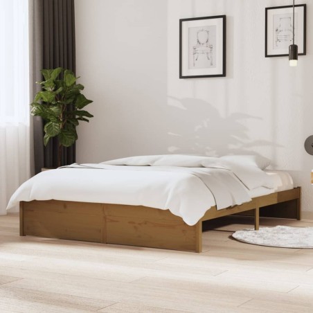 Cadre de lit sans matelas marron miel bois massif 140x200 cm 