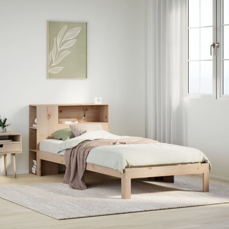 Lit bibliothèque sans matelas 90x190 cm bois de pin massif 