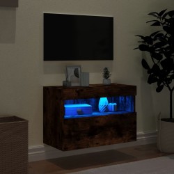 Meuble TV mural avec lumières LED chêne fumé 60x30x40 cm 