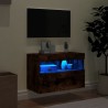 Meuble TV mural avec lumières LED chêne fumé 60x30x40 cm 