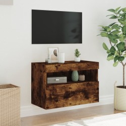 Meuble TV mural avec lumières LED chêne fumé 60x30x40 cm 
