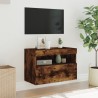 Meuble TV mural avec lumières LED chêne fumé 60x30x40 cm 