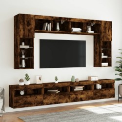 Meuble TV mural avec lumières LED chêne fumé 60x30x40 cm 