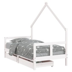 Cadre de lit pour enfant tiroirs blanc 80x160cm bois pin massif 
