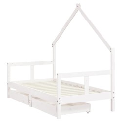 Cadre de lit pour enfant tiroirs blanc 80x160cm bois pin massif 