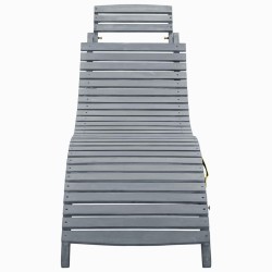 Chaise longue avec coussin Gris Bois d'acacia solide 