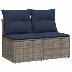 Salon de jardin 2 pcs avec coussins gris résine tressée acacia 