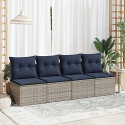 Salon de jardin 2 pcs avec coussins gris résine tressée acacia 