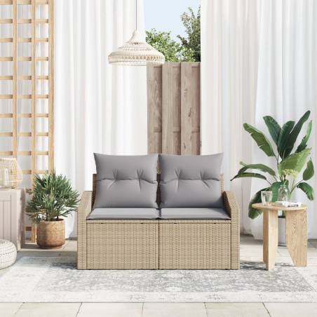 Canapé de jardin 2 placesavec coussins Beige en poly rotin 