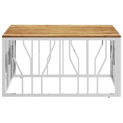 Table basse argenté acier inoxydable et bois massif d'acacia 