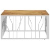Table basse argenté acier inoxydable et bois massif d'acacia 