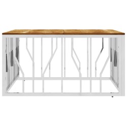 Table basse argenté acier inoxydable et bois massif d'acacia 